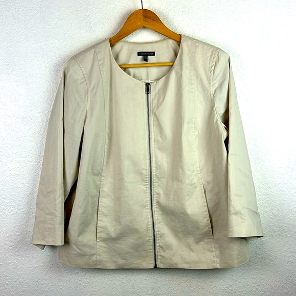 Eileen Fisher Polished Ramie A-Line Jacket Zipper Women light tan cream - Picture 2 of 8